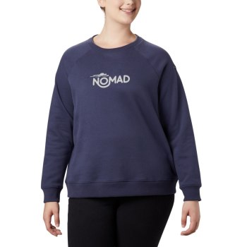 Columbia Ženske Majice S Kapuljačom - Hart Mountain Long Sleeve Graphic Crew Plus Size Tamnoplave |